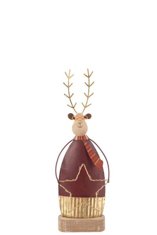 Reindeer Deco+Scarf/Glasses LED Metal Rust/Gold Small