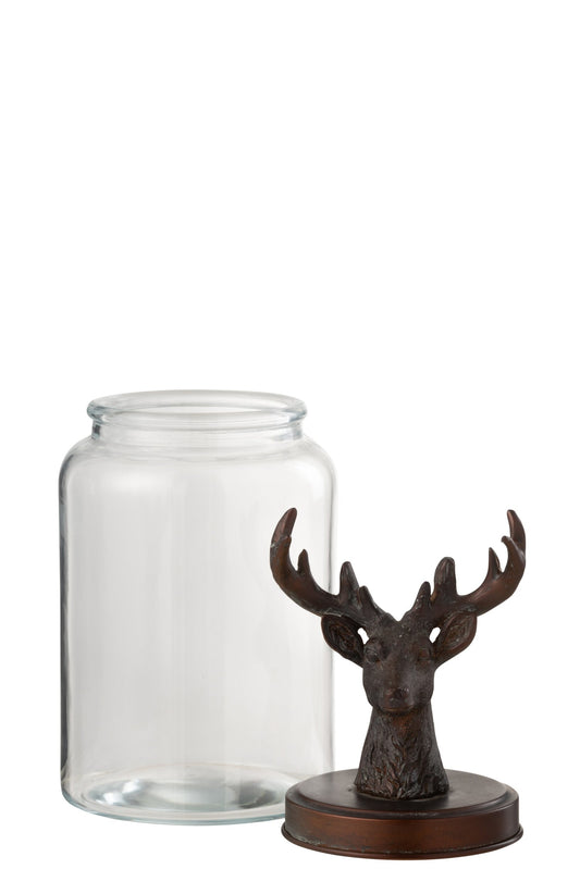Large glass/resin deer pot, transparent/bronze