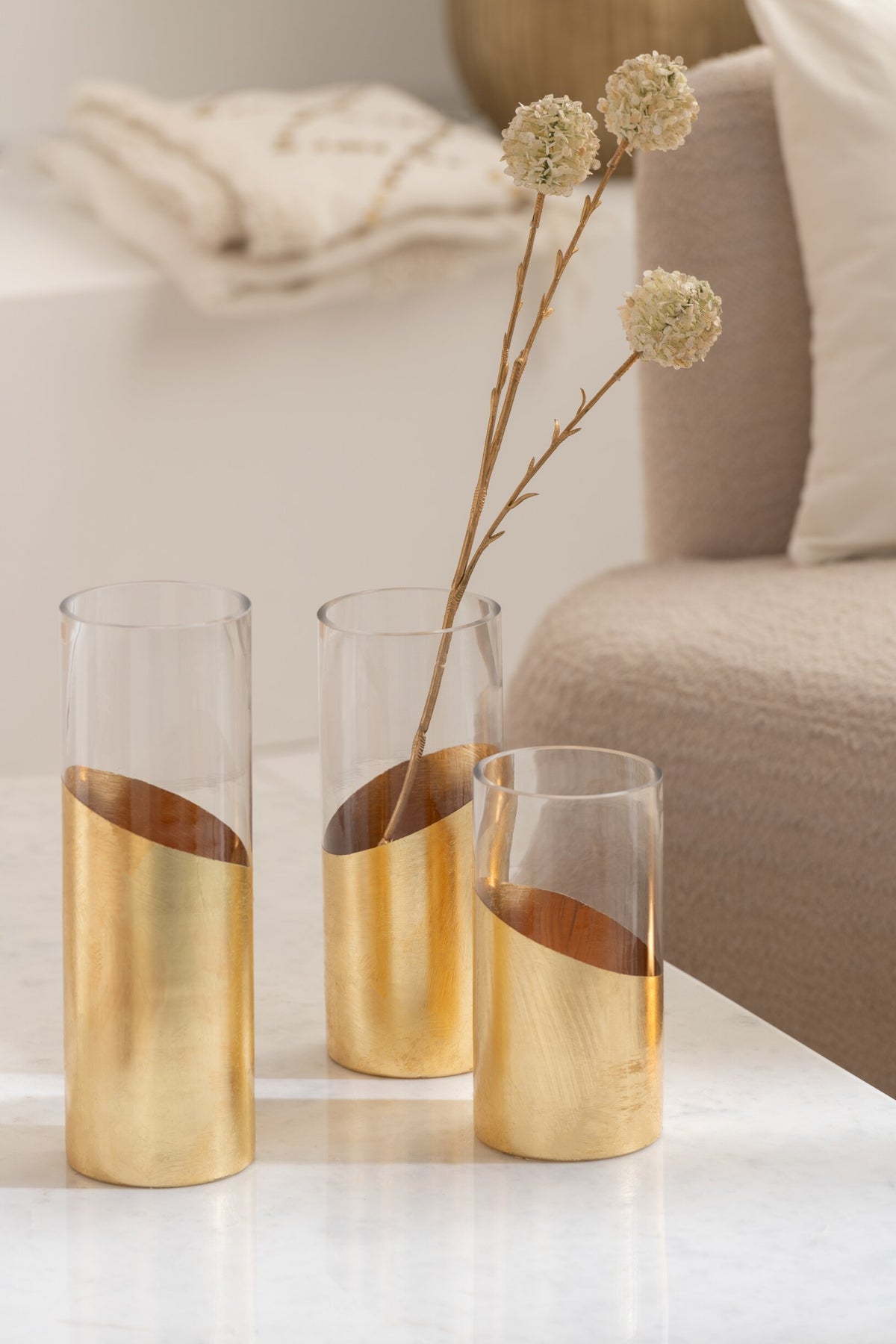 Windlicht Moa Glas Transparant/Goud Large