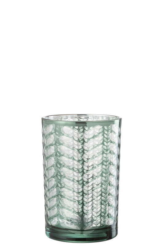 Windlicht Visgraat Glas Groen/Zilver Large