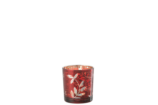 T-Lichthouder Blaadjes Glas Rood/Antiek Goud Small