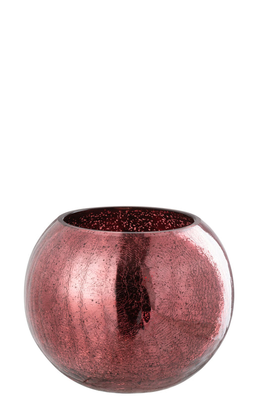 Theelichthouder Bal Craquelé Glas Roze Large
