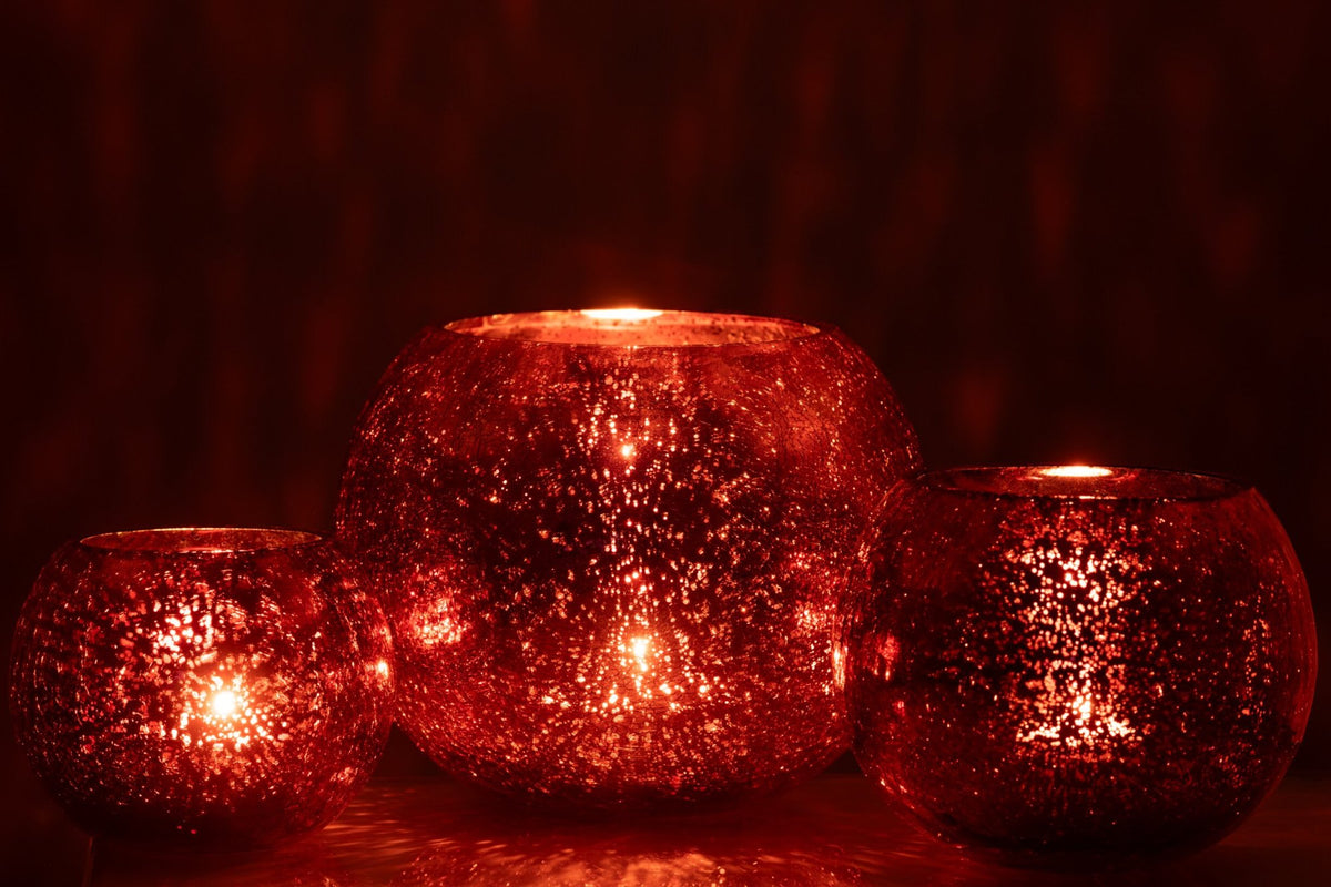 Theelichthouder Bal Craquelé Glas Roze Large