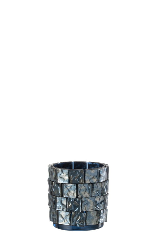 Theelicht Vierkant Mozaiek Glas Donker Blauw Large