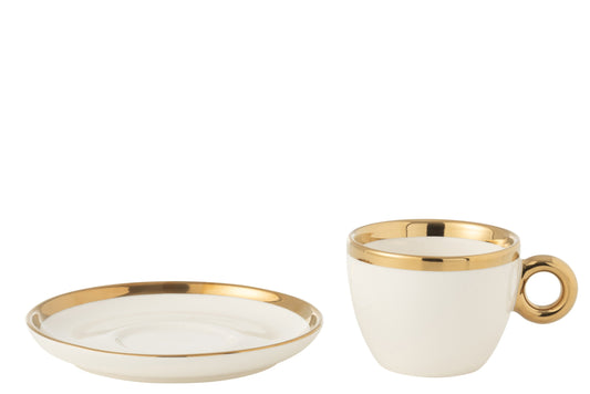Set van 4 kop + schotel keramiek wit/goud