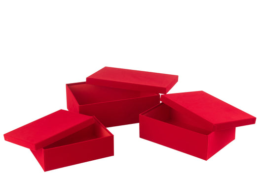 Set van 3 doos rechthoekig fluweel papier rood
