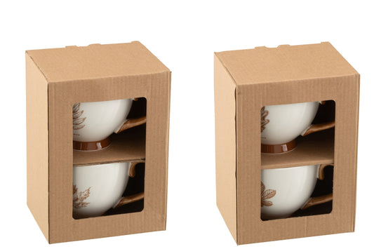 Set van 2 jumbo mok blad vensterdoos keramiek bruin assortiment van 2