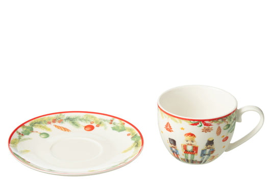 Set van 4 theekop + schotel notenkraker keramiek wit