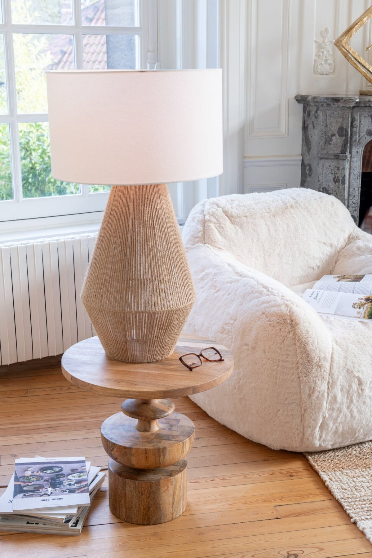 Table lamp cord metal/natural jute