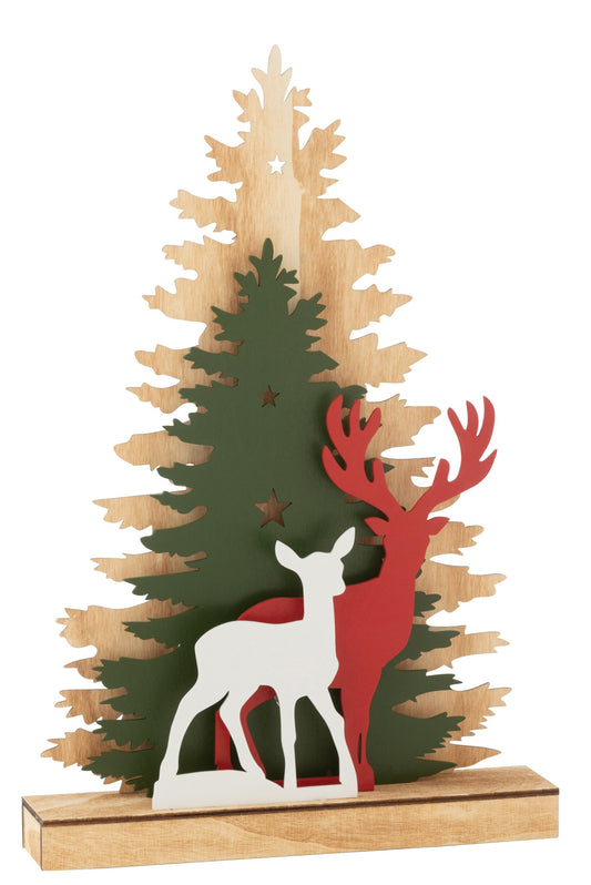 Deco Winter LED Deer Tree Wood Mix