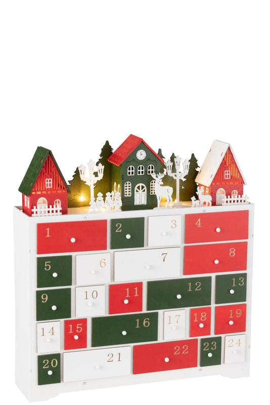 Deco Winter LED Cupboard+Houses Wood Mix