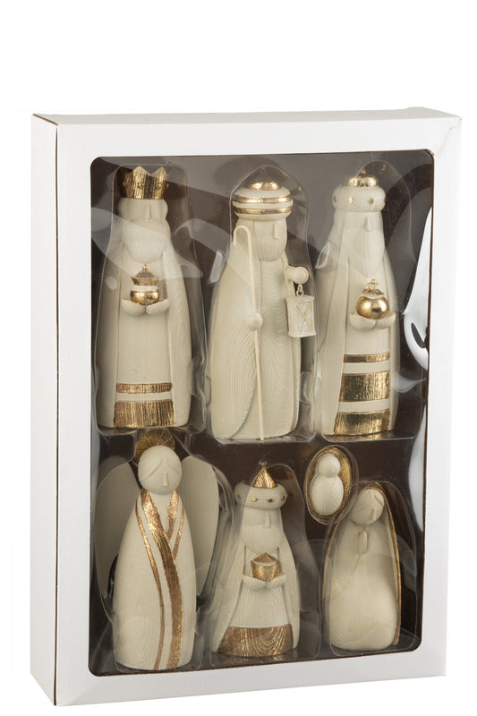 Nativity Scene 7parts Resin White/Gold