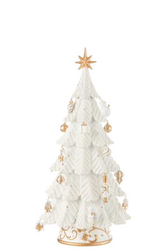 Xmas Tree LED Ornaments Resin White/Gold Small