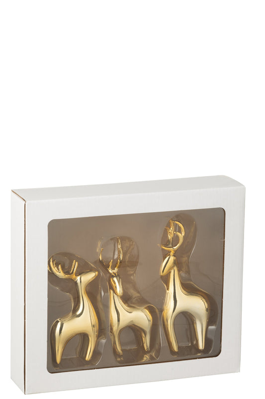 Set Of 3 Reindeer Resin Electroplated Gold
