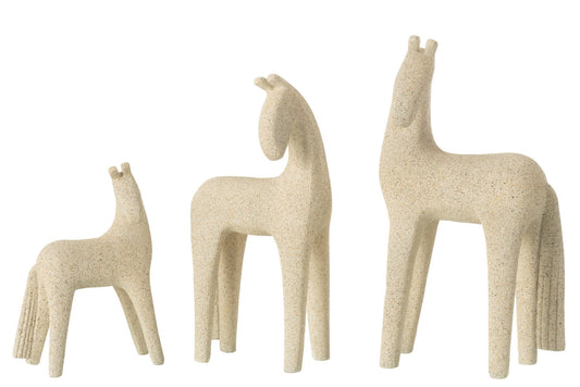 Set Of 3 Horse Modern Resin Beige