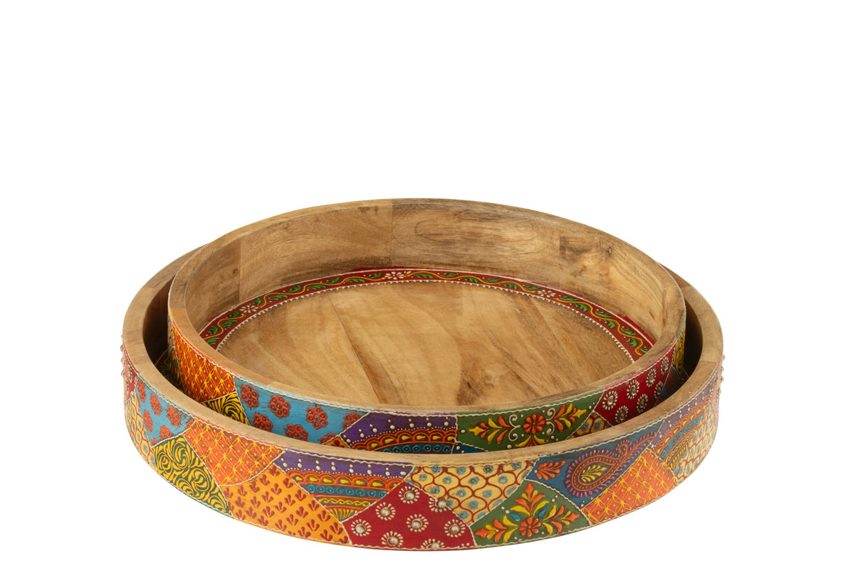 Set van 2 dienblad 2 handvat Delhi mango hout mix