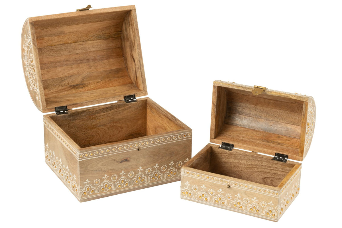Set van 2 doos rechthoekig kralen mango hout naturel/wit