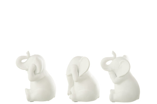Elephant See/Hear/Speak Polyresin White Assortment Of 3
