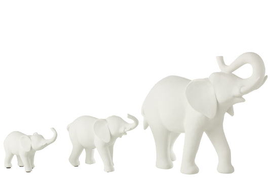 Elephant Row 3 Polyresin White