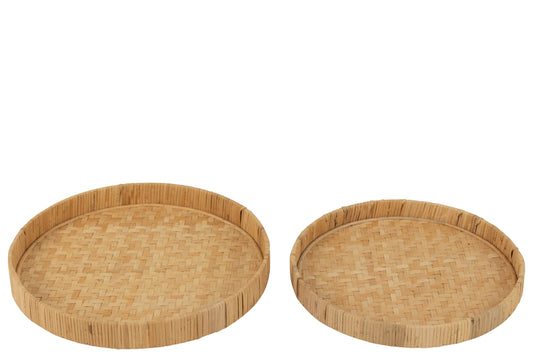 Set van 2 borden rond bamboe/riet naturel