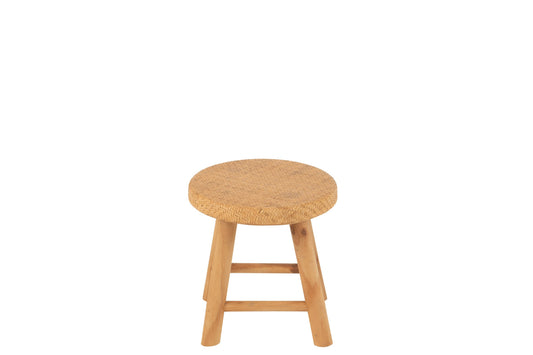 Stool Round Cane/Fir Wood Natural