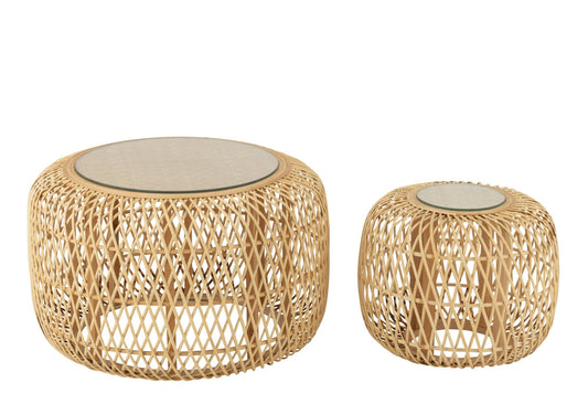 Set Of 2 Side Tables Africa Bamboo/Fir Wood Natural