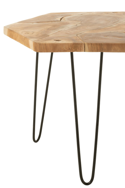 Set Of 2 Side Table Hexagone Teak Wood/Metal Natural