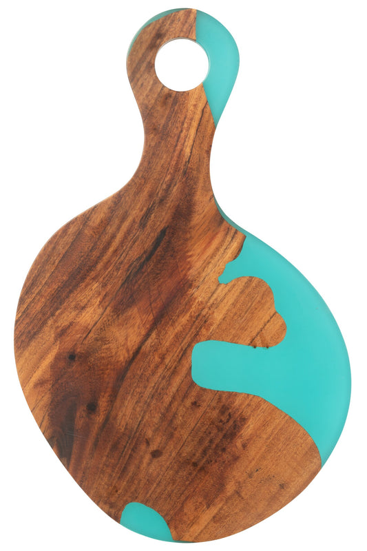 Snijplank modern acacia hout/resin naturel/blauw