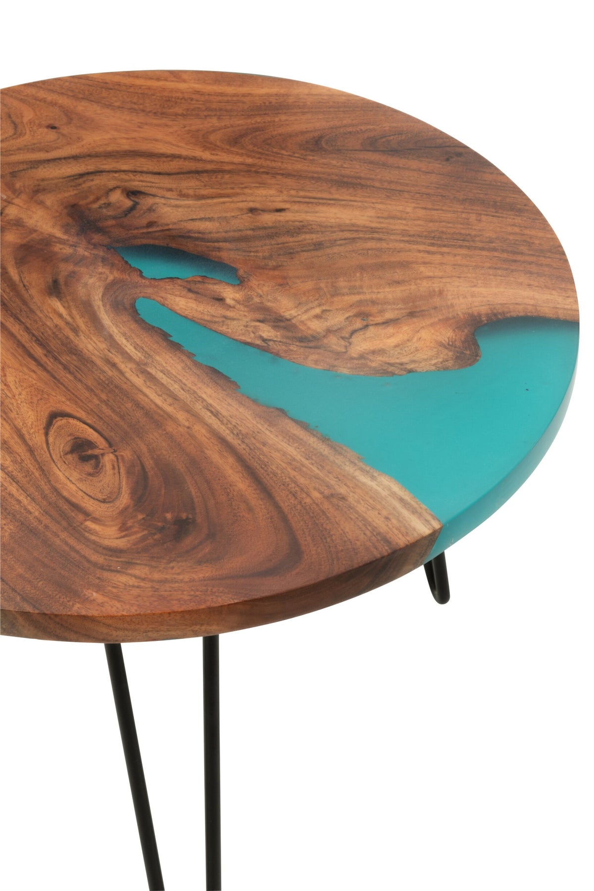 Side Table Round Acacia Wood/Resin Natural/Blue