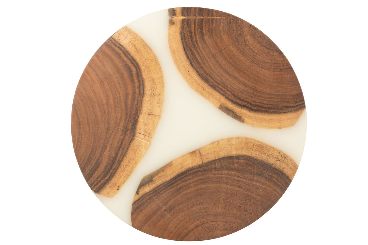 Snijplank rond acacia hout/resin naturel/wit