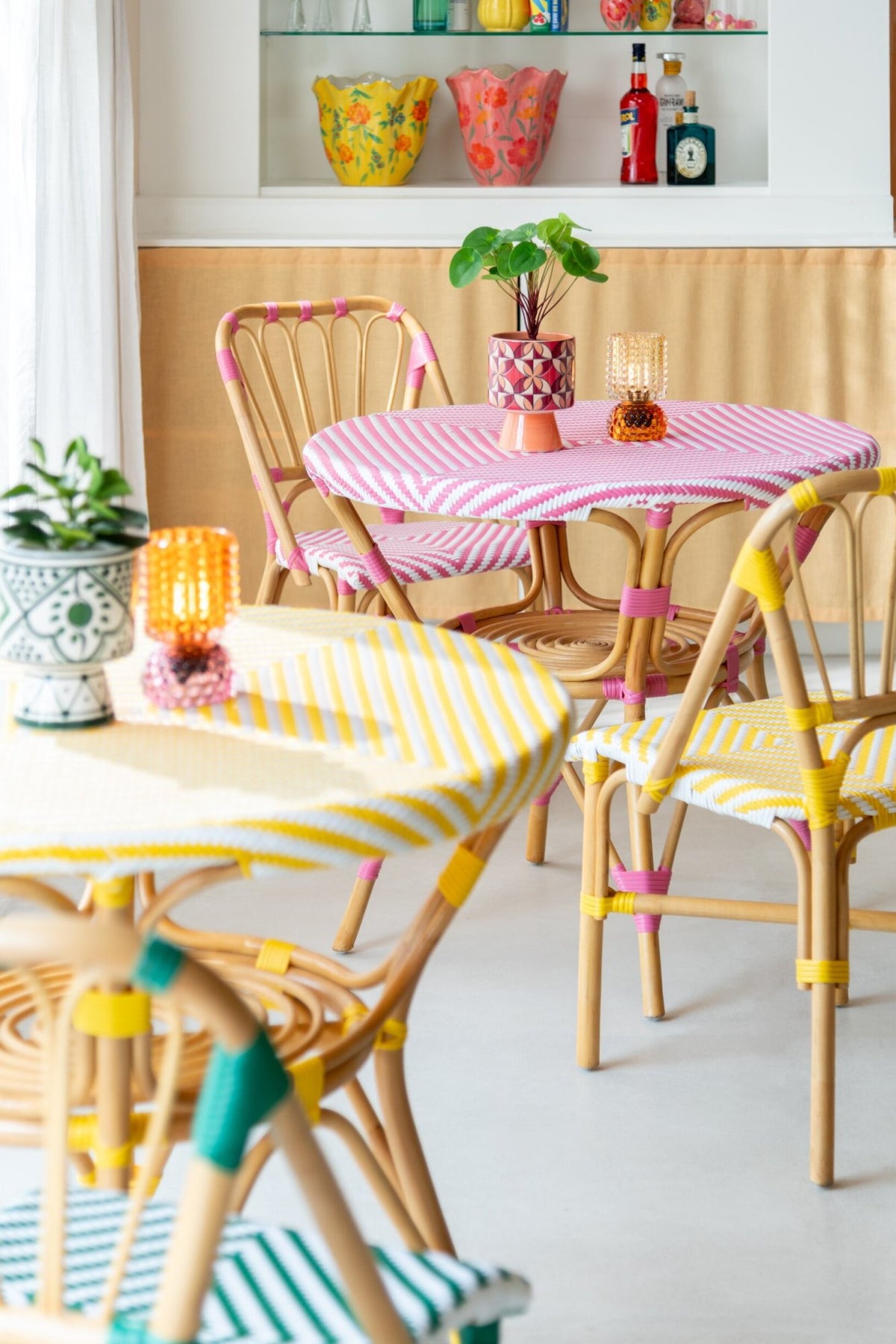 Dining Table Rattan Yellow/White