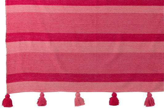 Plaid Stripes+Tassels Cotton Pink