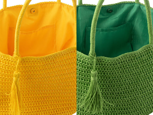 Strandtas met etui papier groen/geel assortiment van 2