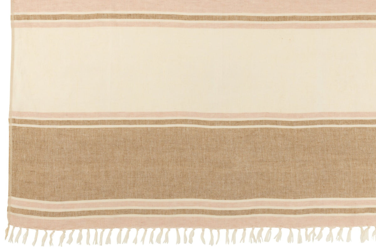 Plaid Stripes+Fringes Light Pink/White/Beige