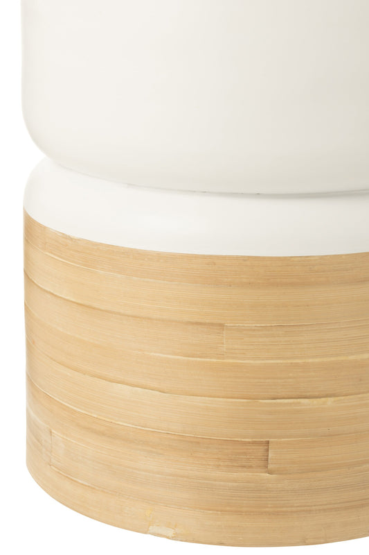 Side Table Round Bamboo White/Natural