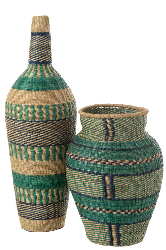 Vase Ninon Stripes Seagrass Natural/Azure/Dark Blue
