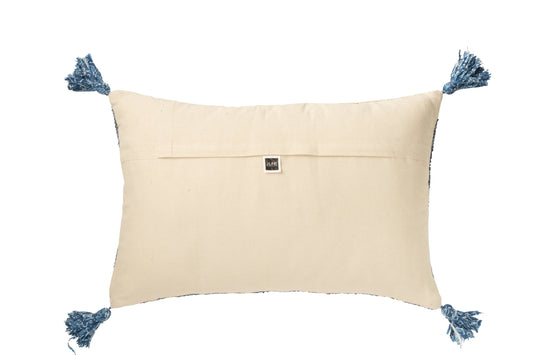 Cushion Rectangle Lozenge Pattern Jute/Cotton Natural/Blue
