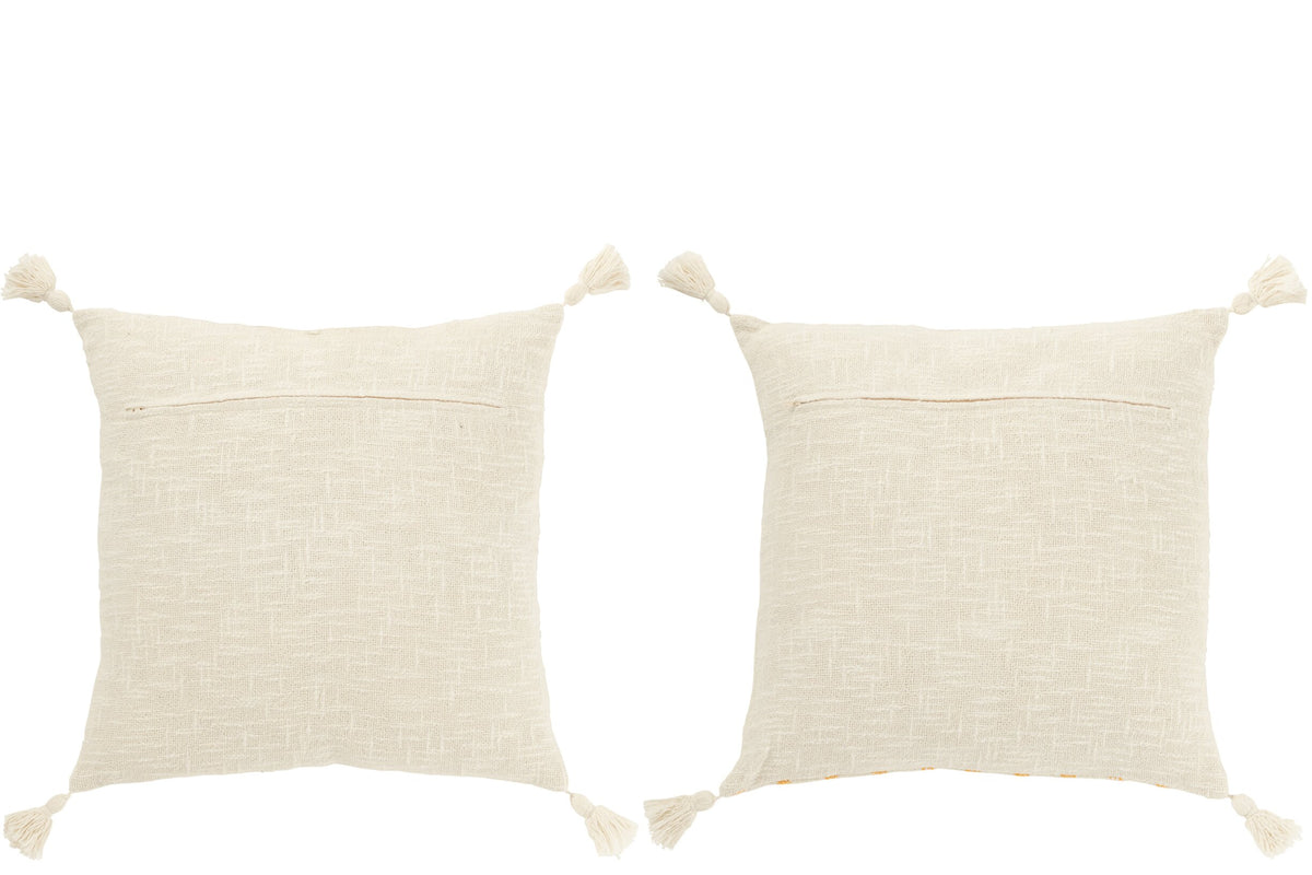 Cushion Square Stripes+Tassels Cotton White/Orange Assortment Of 2
