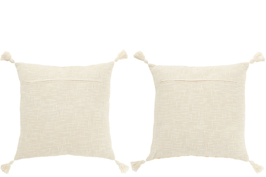 Cushion Square Stripes+Tassels Cotton White/Orange Assortment Of 2