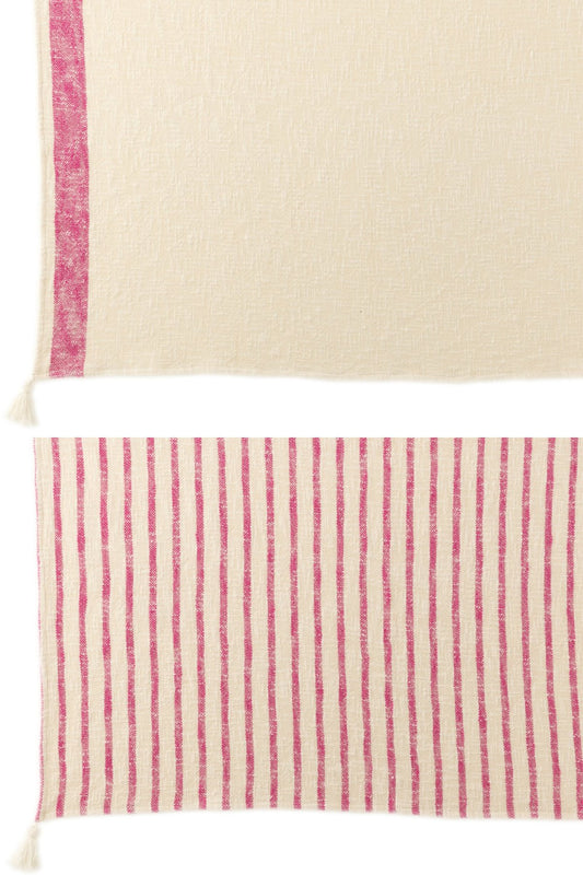 Plaid Stripes+Tassels Cotton White/Pink Assortment Of 2