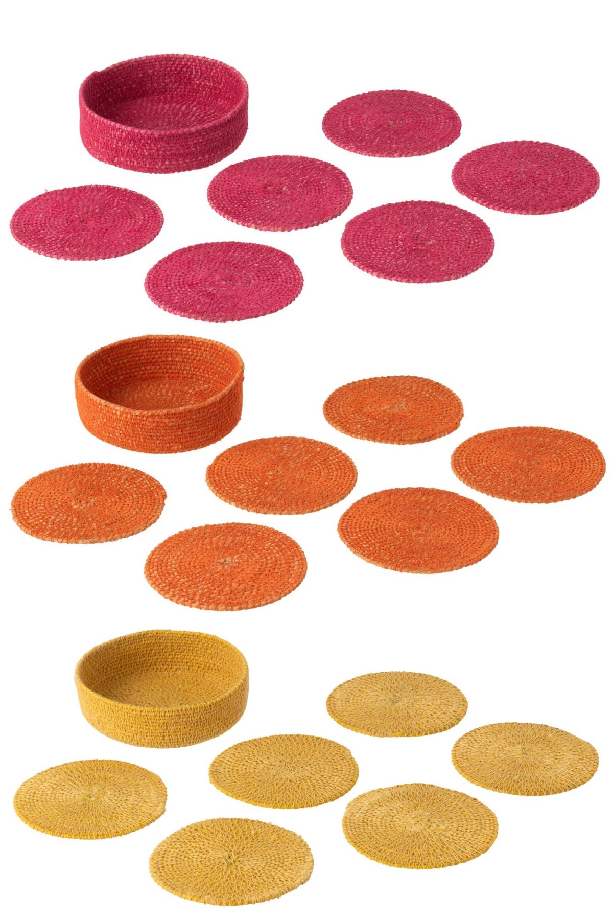 Onderzetter 6 stuks zeegras roze/oranje/geel assortiment van 3