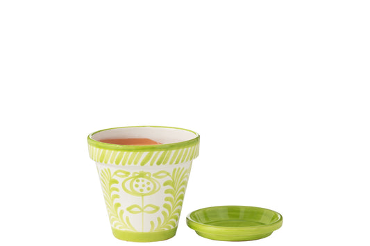 Flowerpot+Plate Granada Handmade/Handpainted Ceramic Green/White Medium