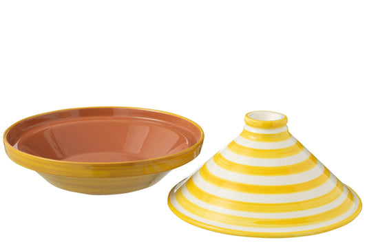 Tajine Granada strepen keramiek wit/geel