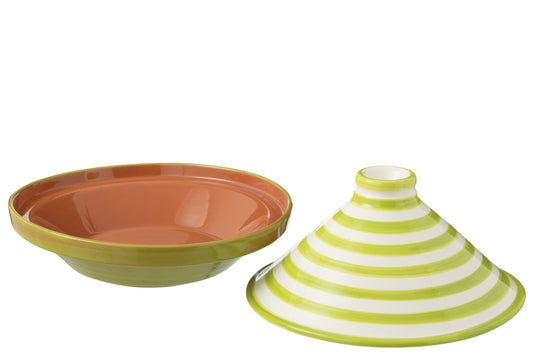 Tajine Granada strepen keramiek wit/groen