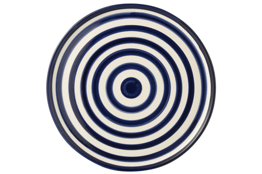 Bord Granada strepen keramiek wit/Cobalto blauw