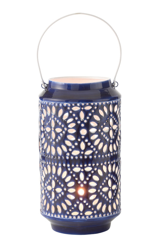 Windlicht Nag Metaal Blauw/Wit Large