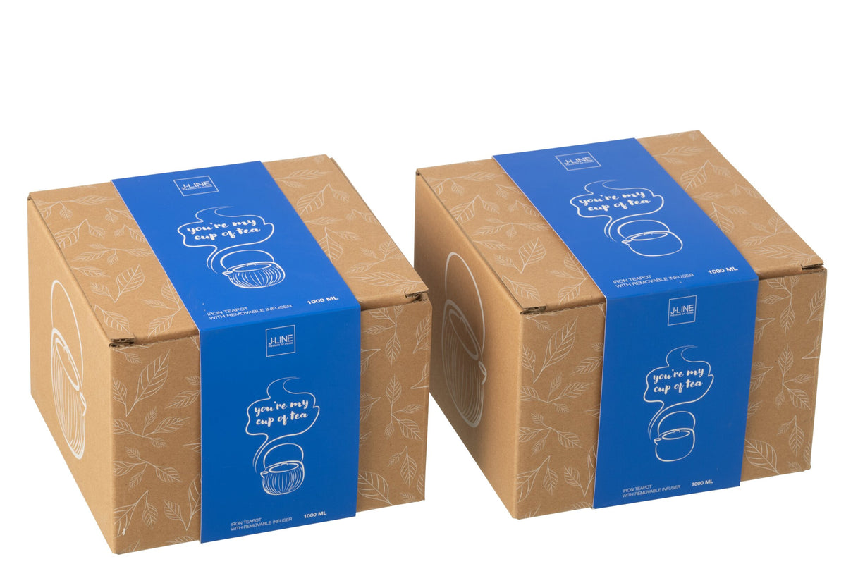 Set van 1 theepot metaal donkerblauw assortiment 2
