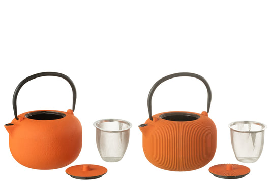 Set van 1 theepot metaal oranje assortiment 2