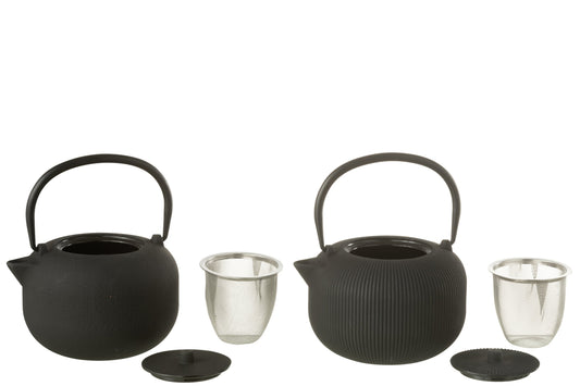 Set van 1 theepot metaal zwart assortiment 2