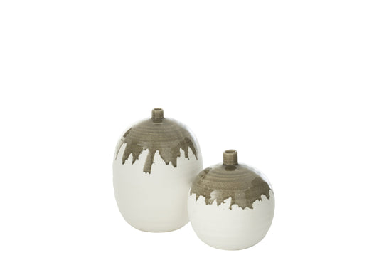 Vase Olea Bottle Oval Olive Green/White